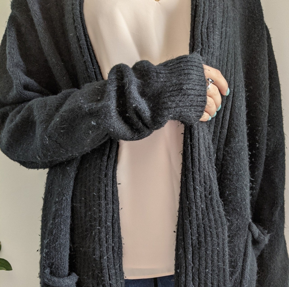 XL black long cardigan